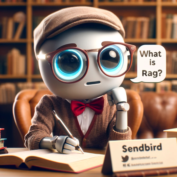An AI-generated image of a robot asking, 'What is RAG?'