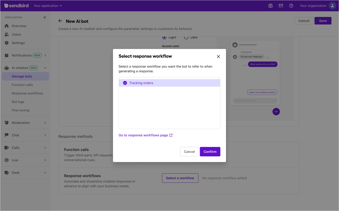 Image|Dashboard screen showing the custom response section in the bot detail page.