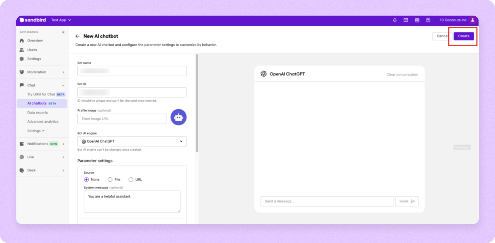 Create button