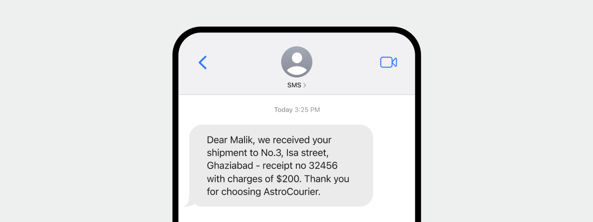 An example of an notification/alert SMS