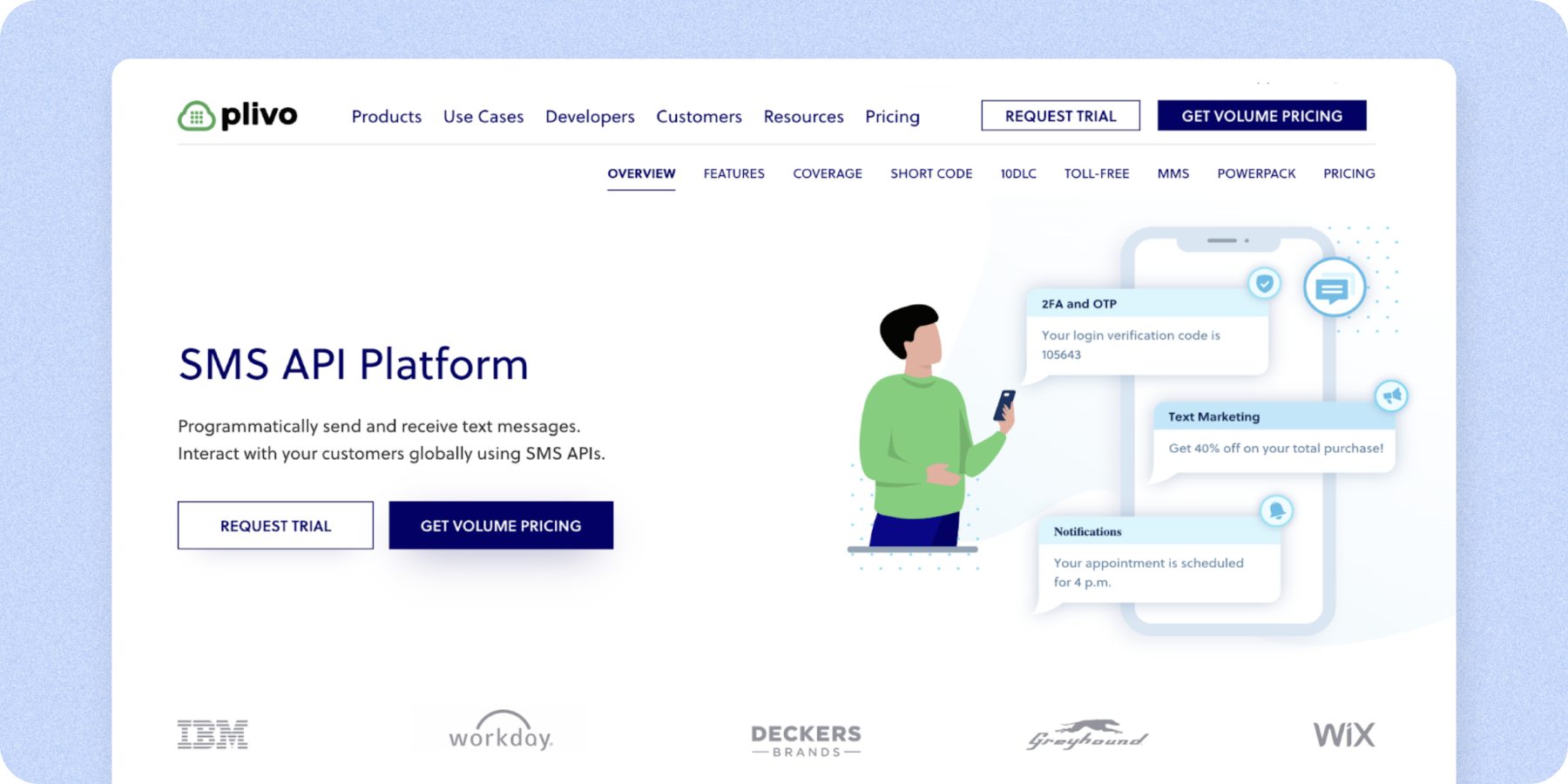 A screenshot of Plivo, a scalable cloud communication platform with secure APIs