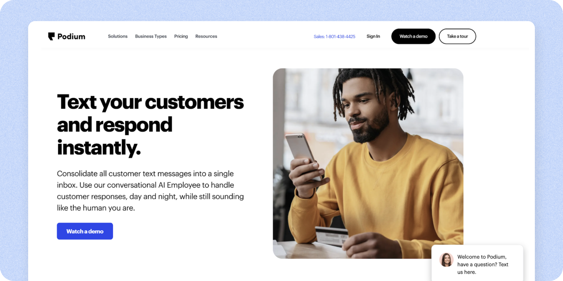 A screenshot of Podium, a comprehensive messaging platform for real-time engagement