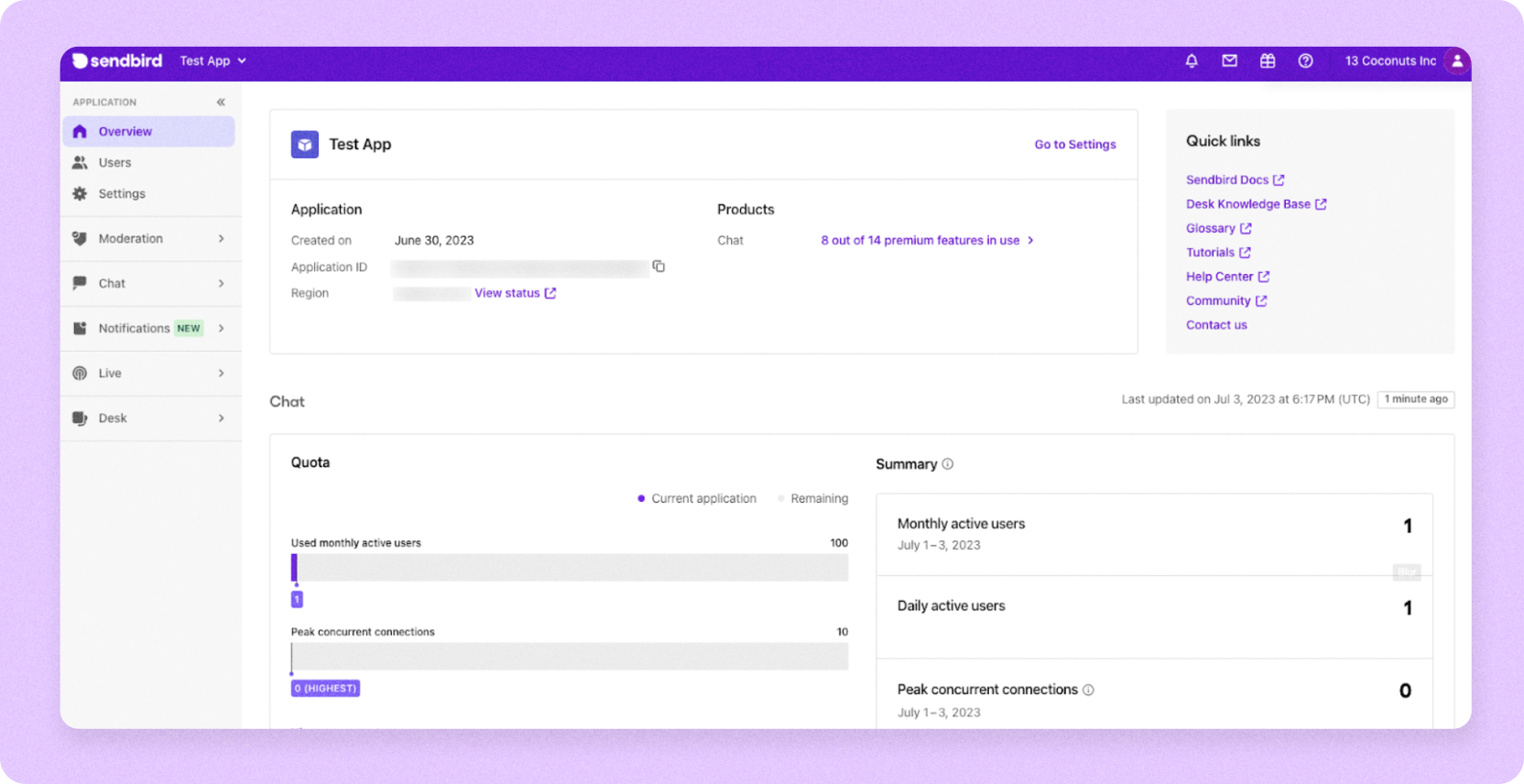 Sendbird Dashboard
