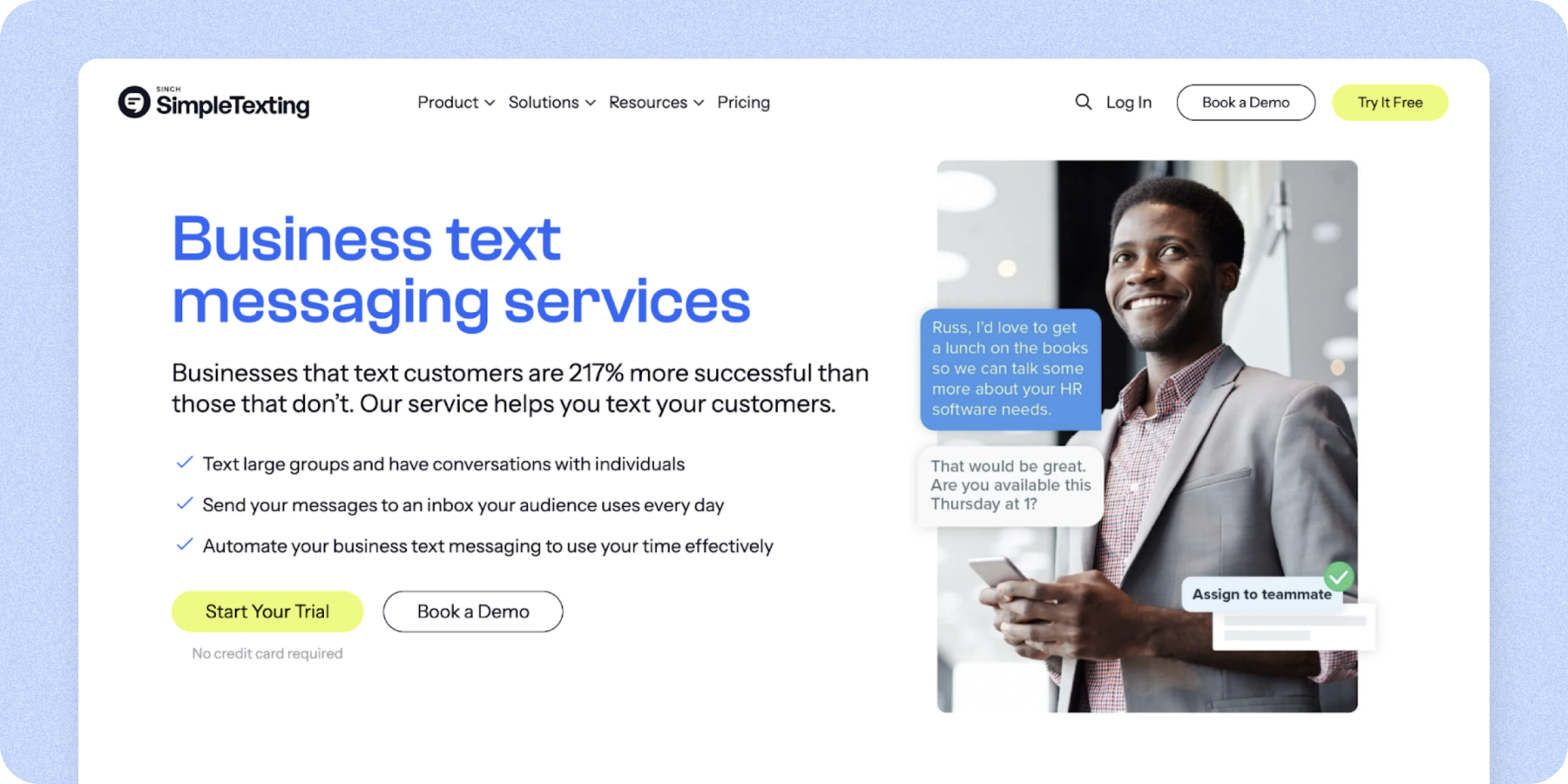 A screenshot of SimpleTexting, a straightforward, easy-to-use SMS solution for businesses
