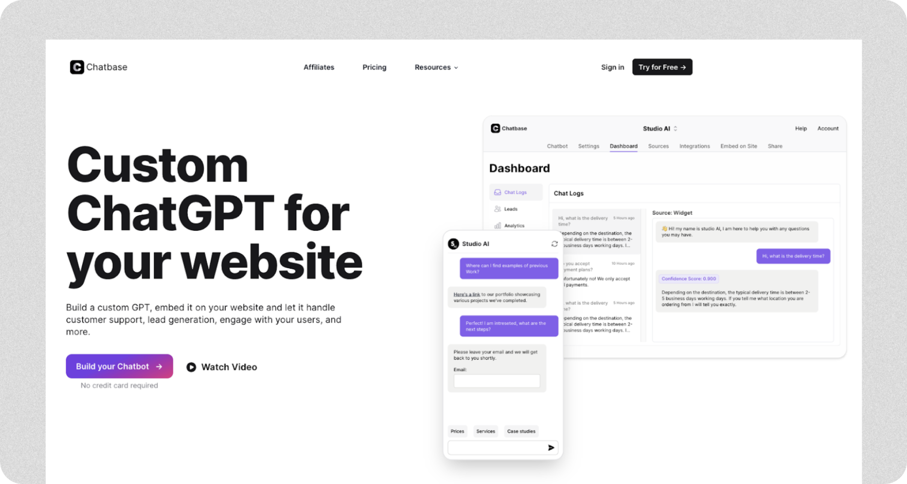 A screenshot of Chatbase, the best for training a chatbot on your data