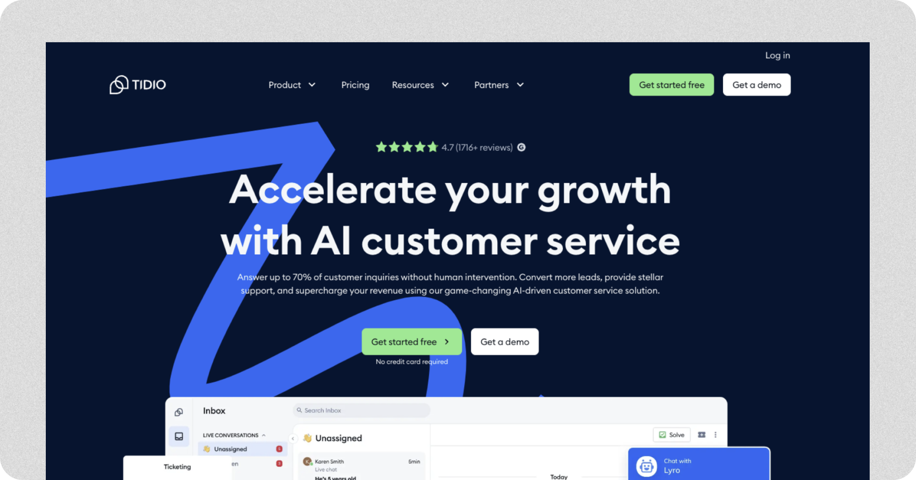 A screenshot of Tidio, which is best for small and medium-sized businesses