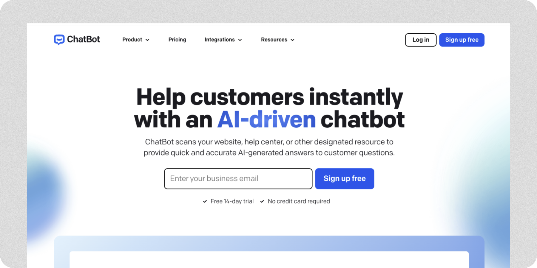 A screenshot of Chatbot.com, which is best for training on multiple data sources