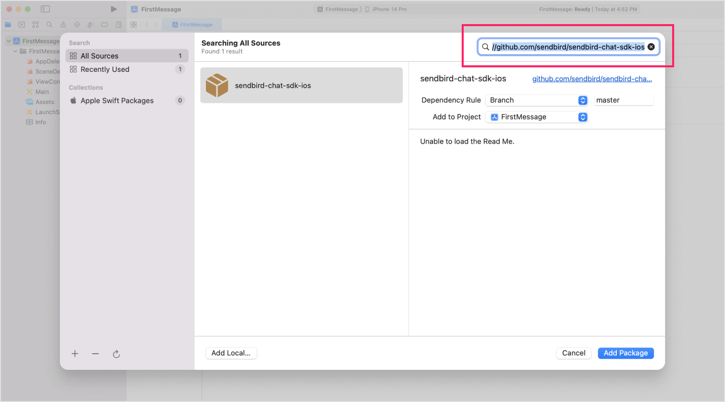 Image|Typing in the repository address of the Chat SDK package