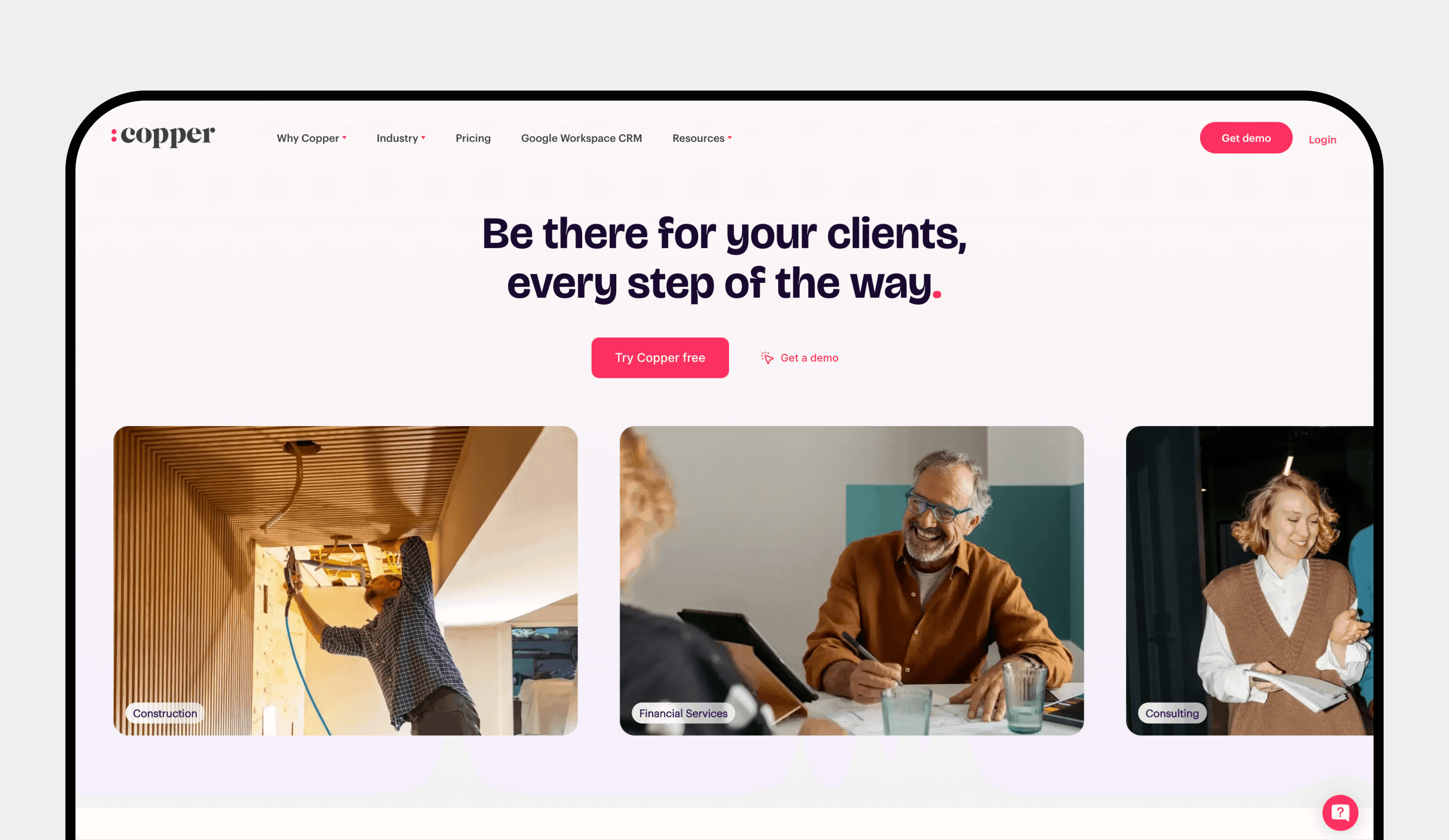 A screenshot of the Copper website