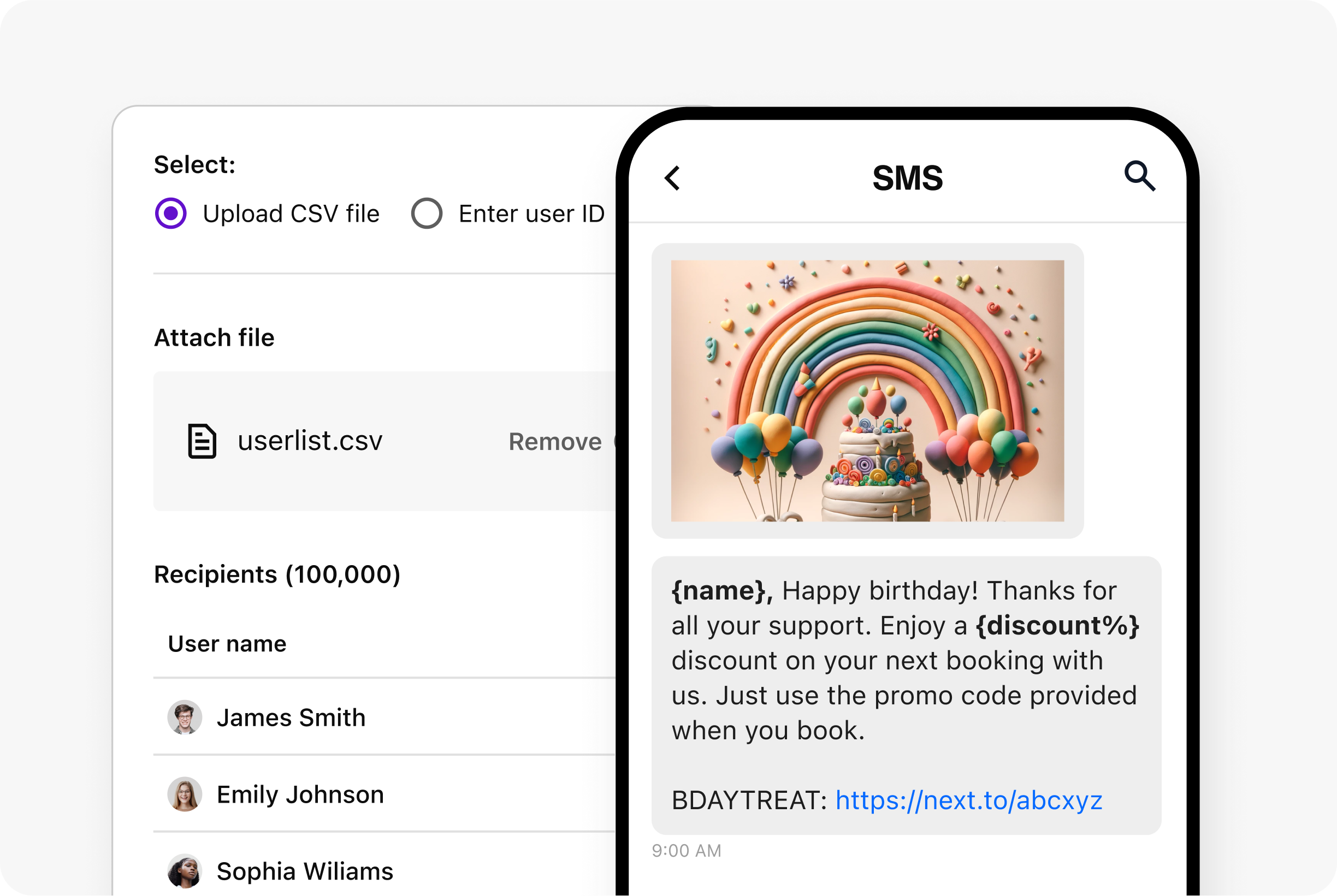 Manage personal and bulk messaging via one dashboard that pilots Sendbird's SMS API