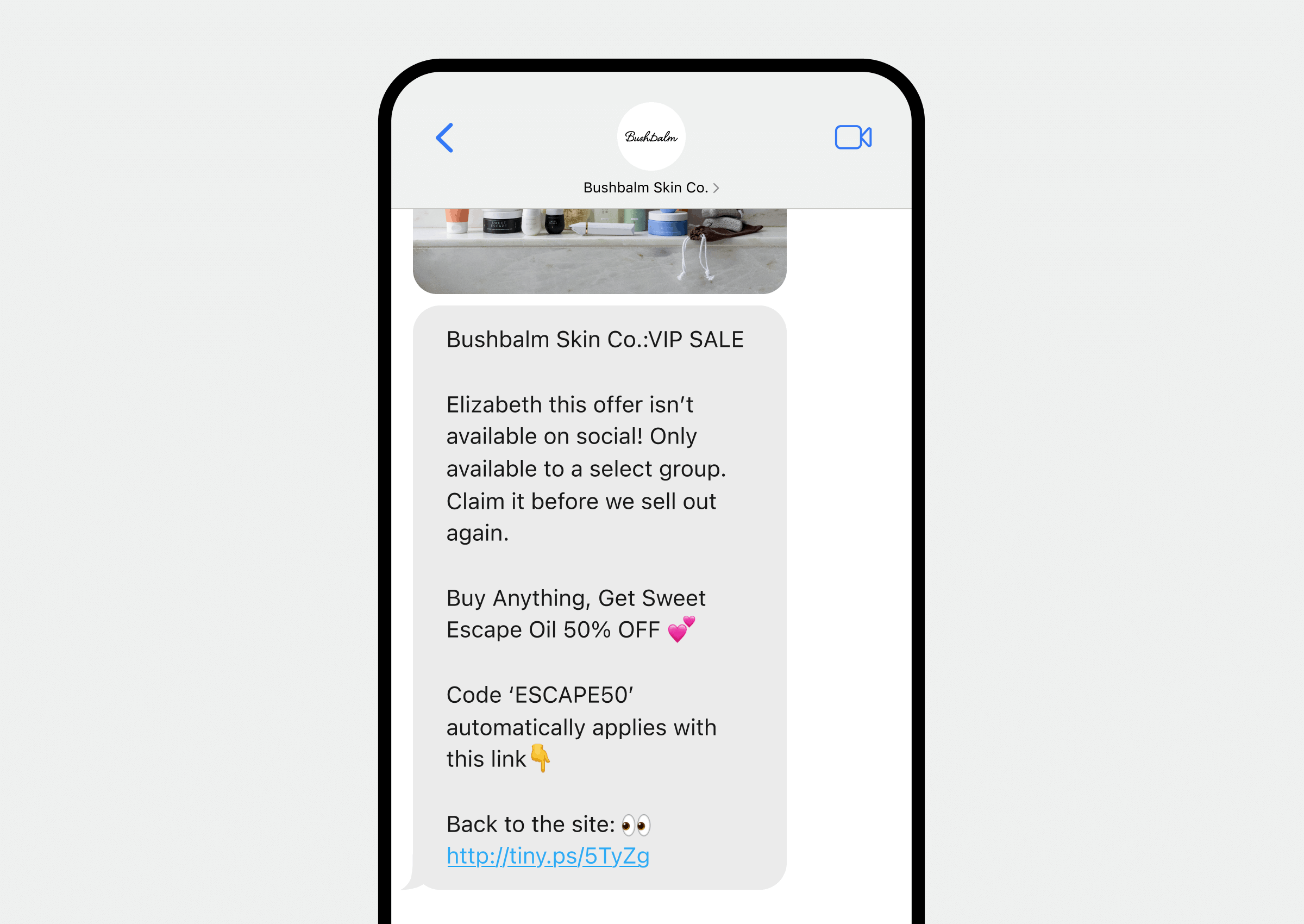 An example of a message announcing a sale or promotion