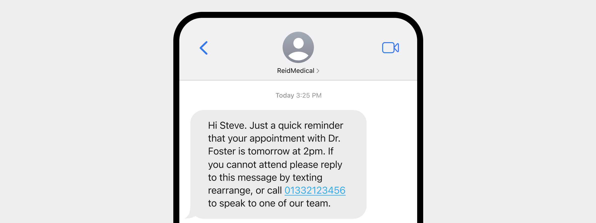 An example of an appointment reminder message