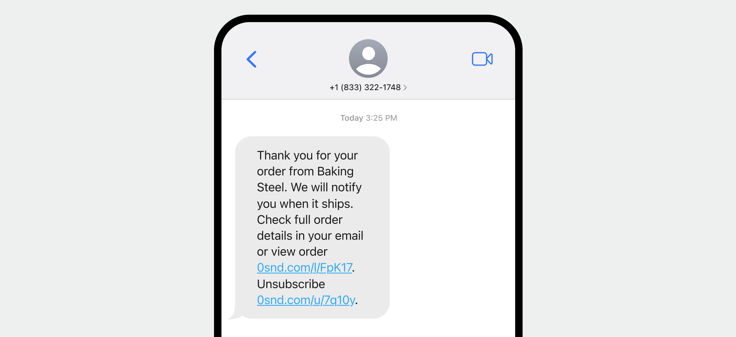 An example of an order confirmation message