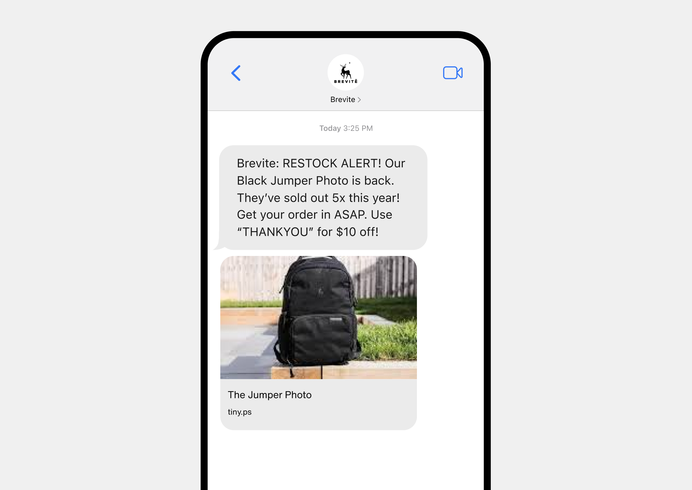 An example of a notification that reminds customers that a product is back in stock