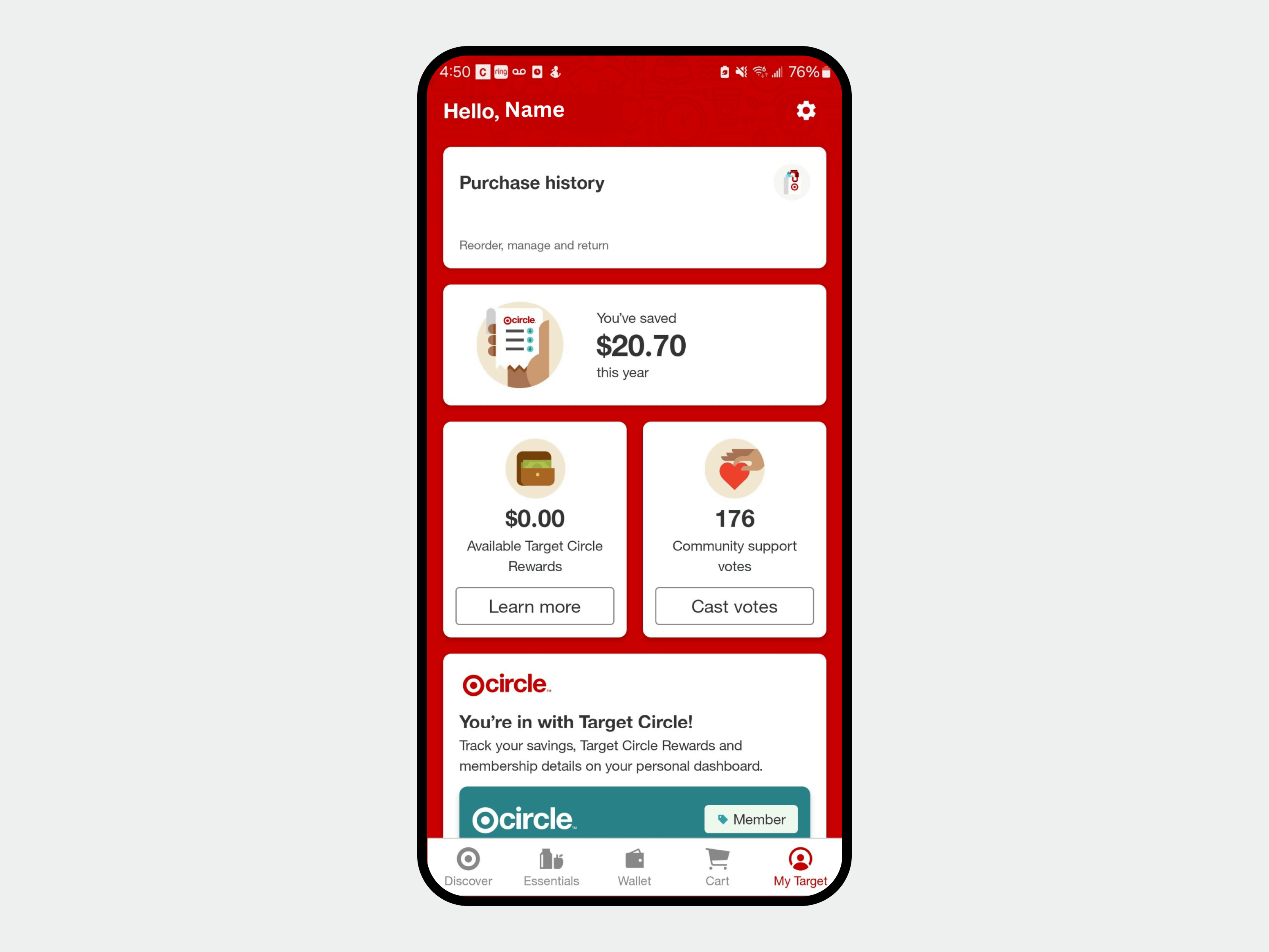 A screenshot of the Target app