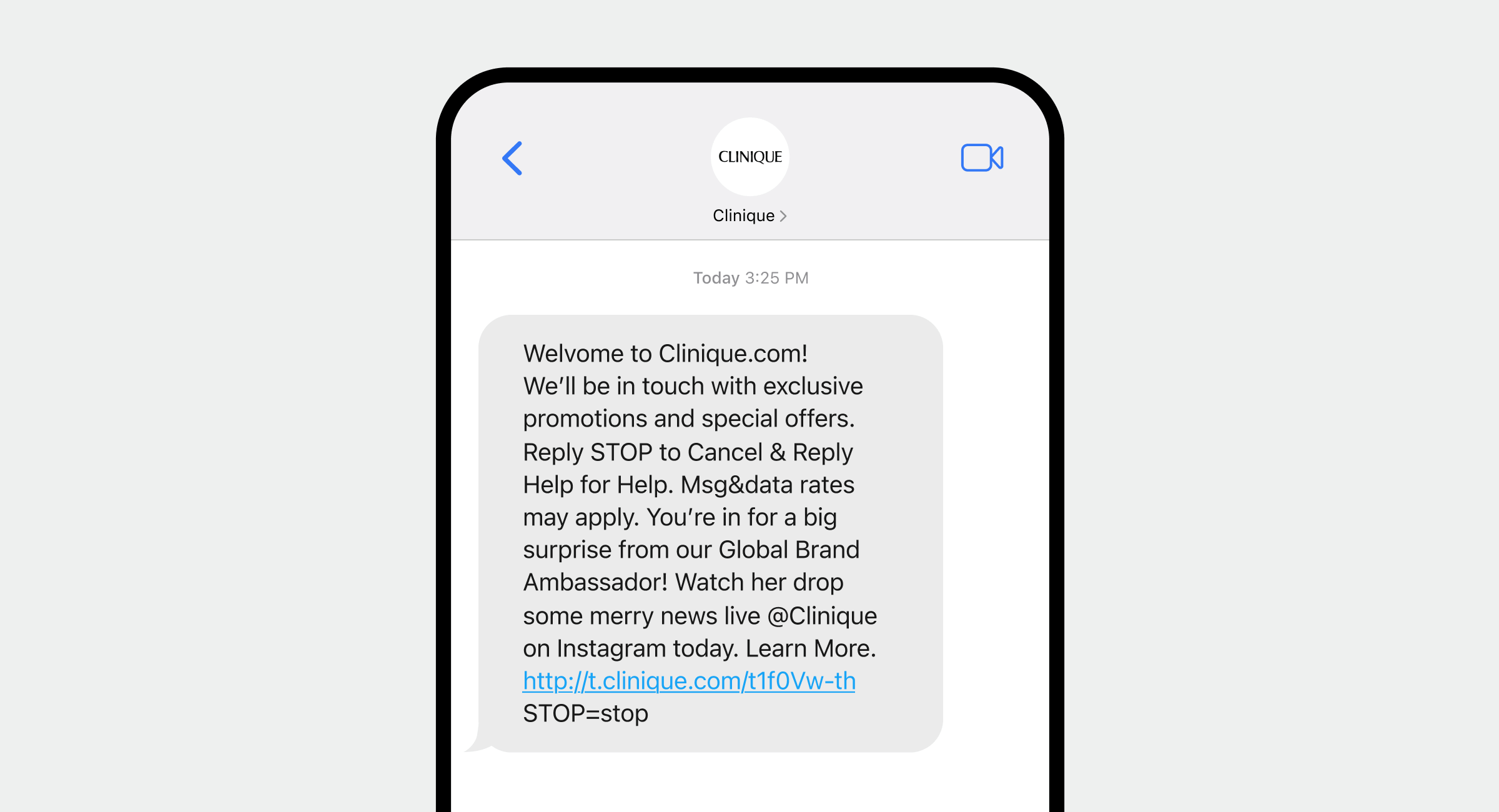 A screenshot of a Clinique promotional message