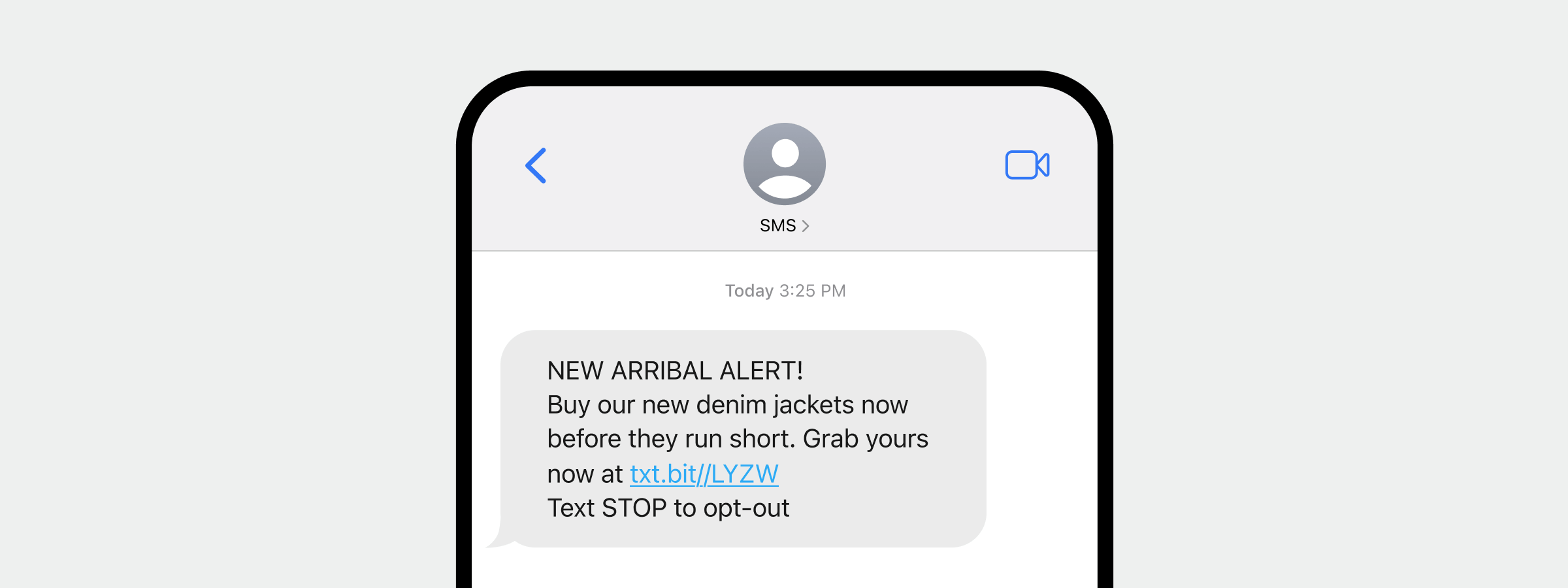 A screenshot of a promotional SMS marketing campaign message