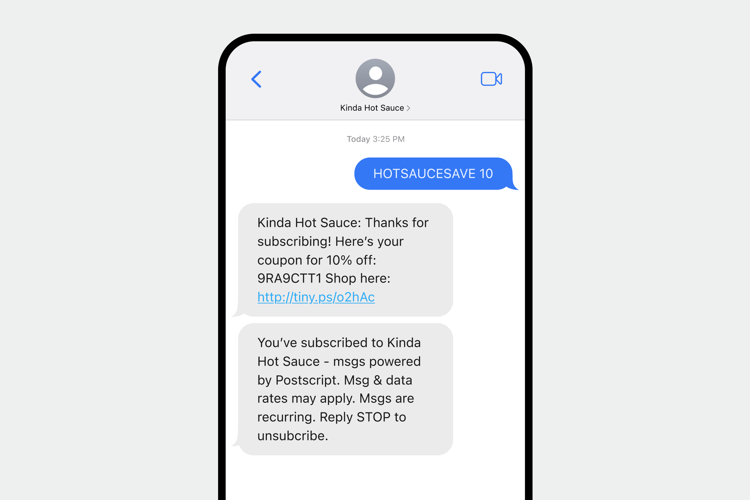 An example of a welcome text for new SMS subscribers