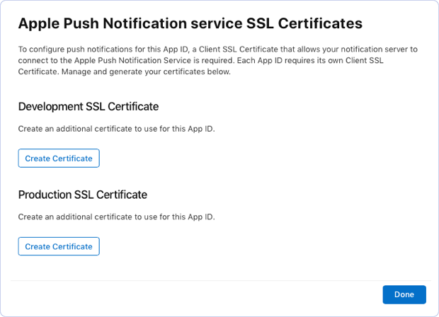 Image|Choosing which SSL certificate to create either Development or Production.