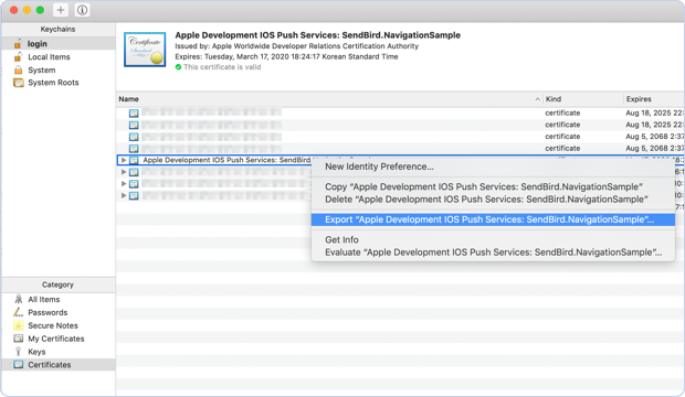 Keychain Access, which let you export your .p12 file of certificates you generated.