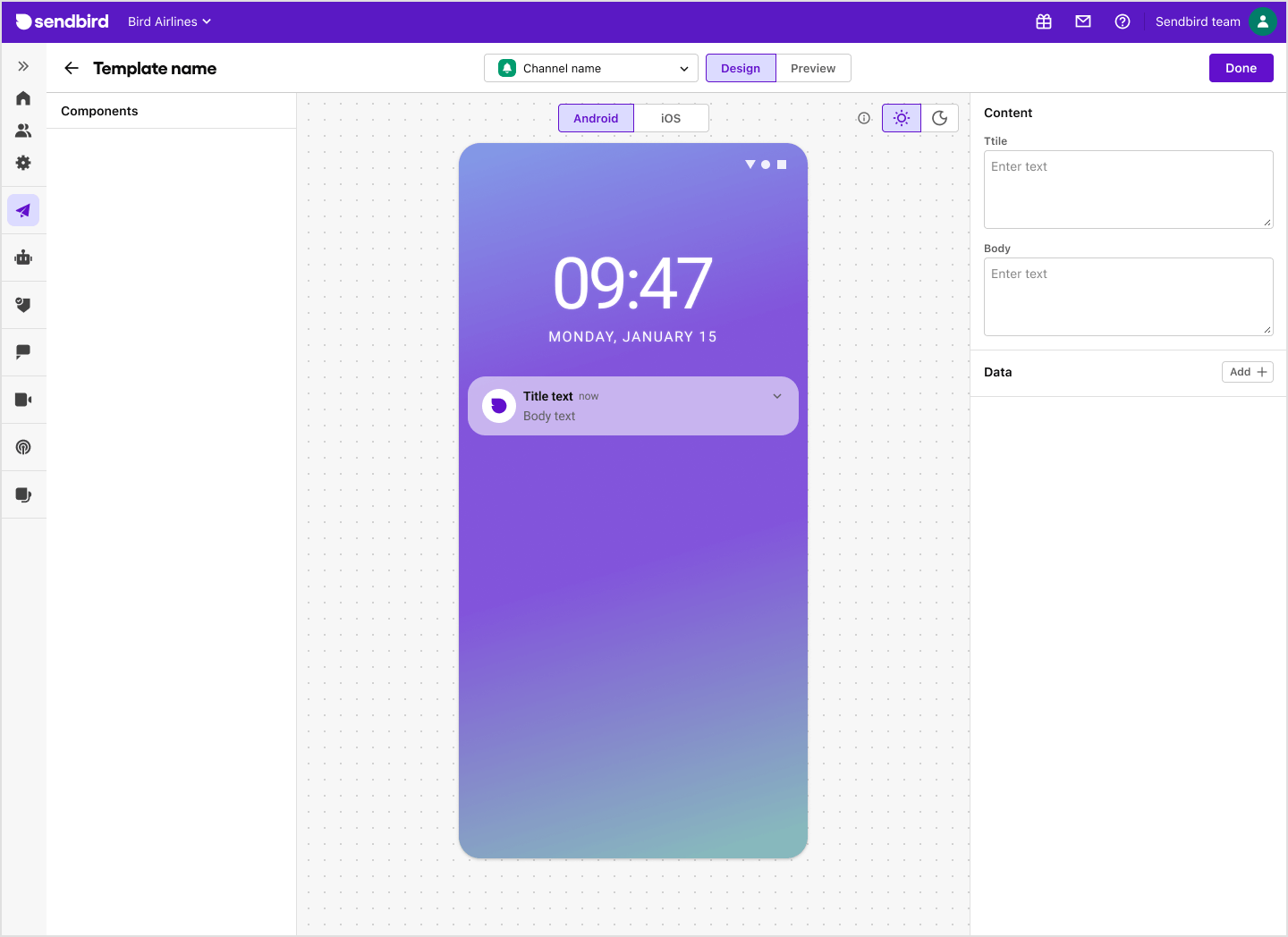 image of Push Notification Edit page