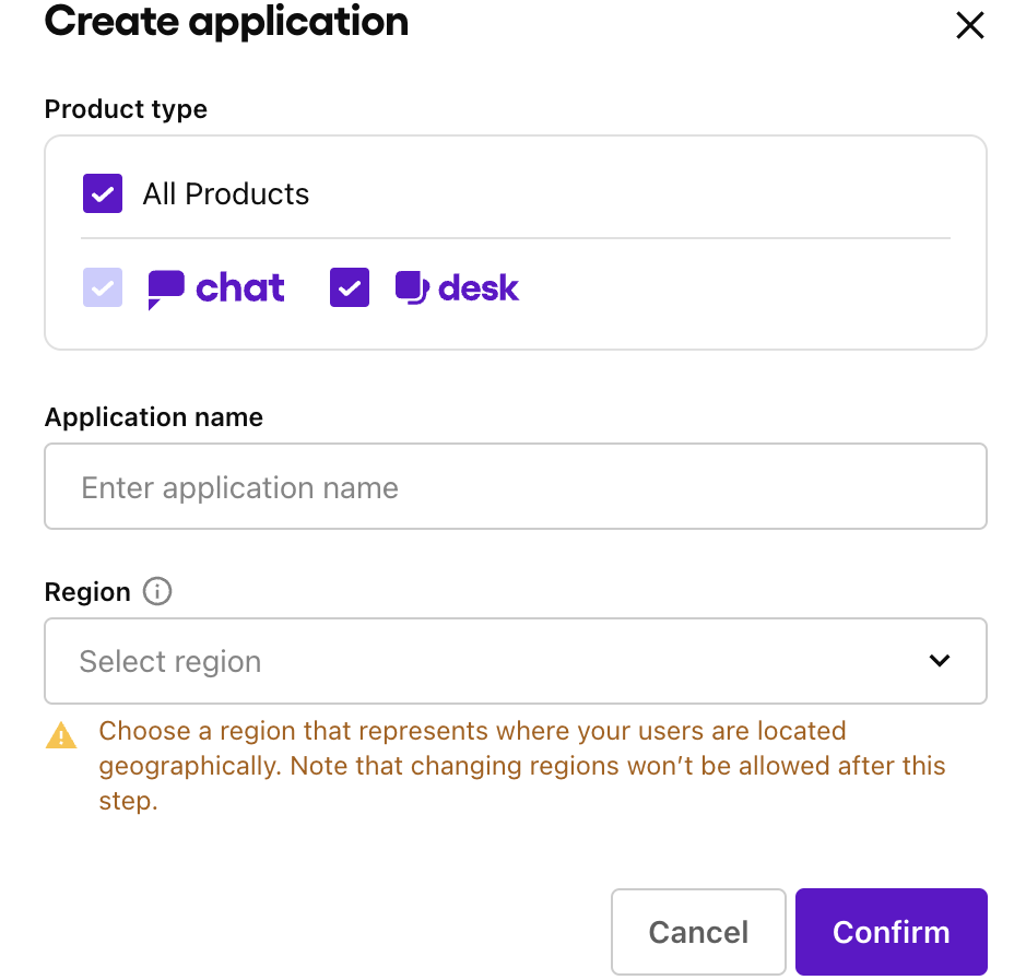 Create application dialog window
