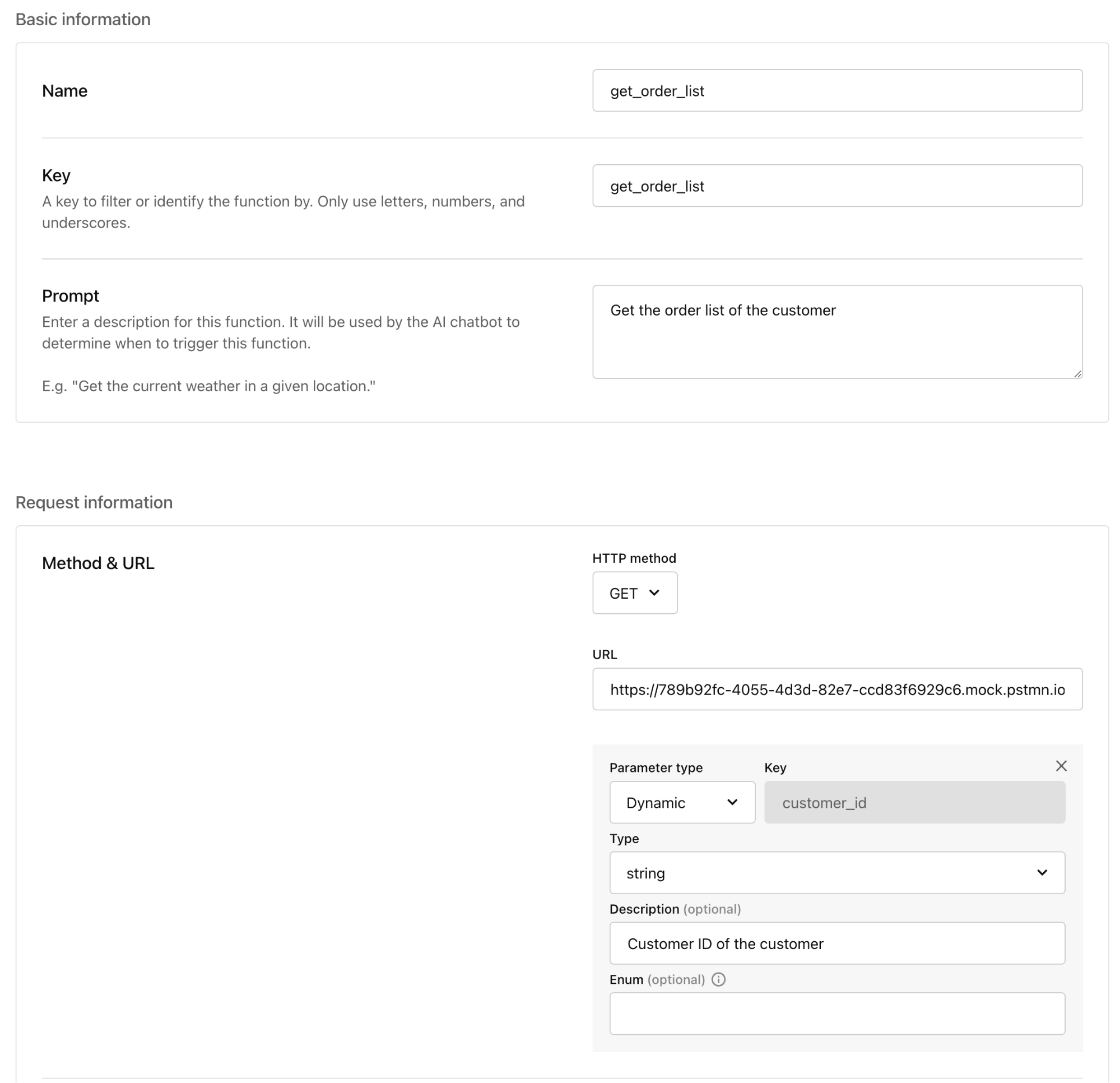 Basic information and request information