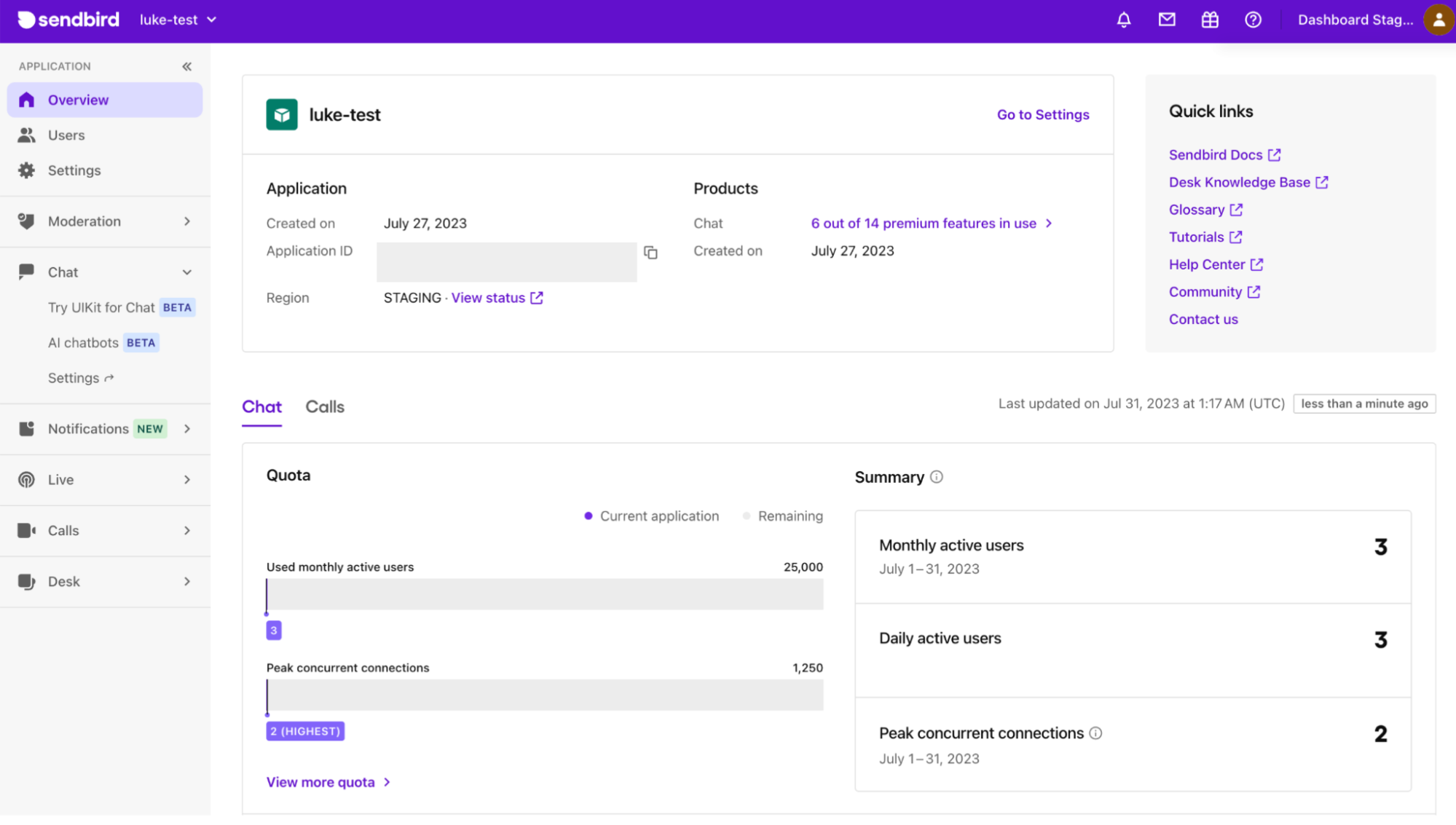 Sendbird Dashboard